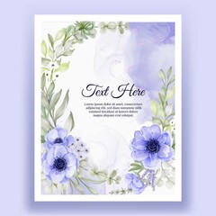 Beautiful floral frame with elegant flower anemone purple and white
