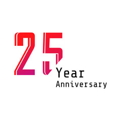 25 Years Anniversary Celebration Red Color Vector Template Design Illustration