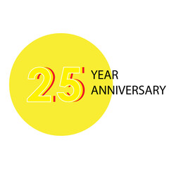 25 Years Anniversary Celebration Yellow Color Vector Template Design Illustration