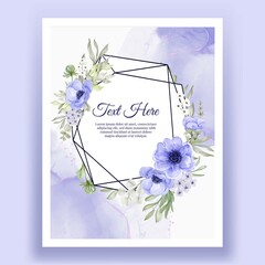 Beautiful floral frame with elegant flower anemone purple and white