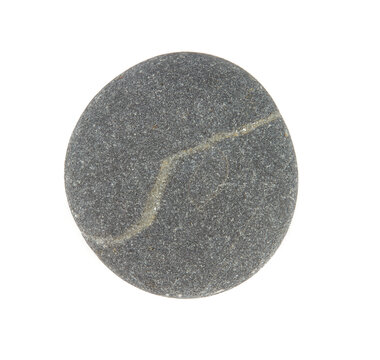 Grey pebbles isolated on white background. Grey sea stones with white stripes isolated on white. Studio shot.