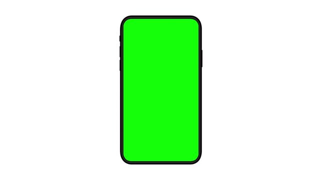 4K animation of moving smartphone mockups..Green background for chroma key on the smartphone screen.