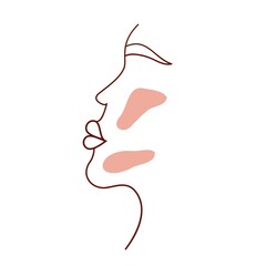 Continuous line, drawing of woman face, One line art face drawing. Boho vector illustration.