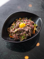 Japanese Menu - Gyudon in the bowl with eggyolk