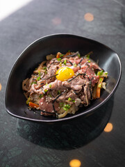 Japanese Menu - Gyudon in the bowl with eggyolk