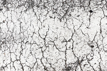 Black cracks background. Scratched lines texture. White and black distressed grunge pattern. Peel paint crack. Weathered rustic surface. Dry paint overlay. Cracked asphalt backdrop.