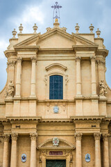 Details of Roman Catholic cathedral in historic part of Noto city, Sicily in Italy