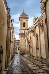Fototapeta na wymiar Rear view of Noto Cathedral in historic part of Noto city, Sicily in Italy