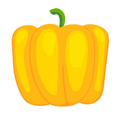 Yellow sweet pepper, vector cartoon flat pattern, sticker icon. Vegetable for vegetarian food.
