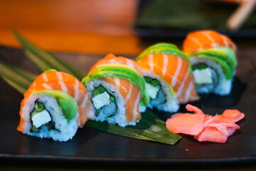 Japanese Menu - Salmon roll on the plate