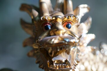 Chinese dragon head close-up. The symbol of Feng Shui.
