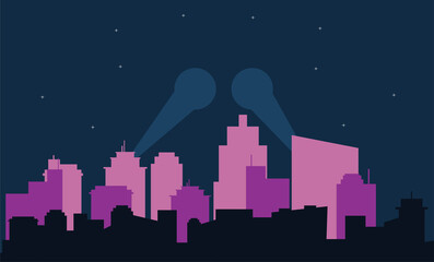 Fototapeta premium Flat city skyline with spotlights