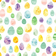 Colorful eggs seamless pattern. Cute easter background Abstract watercolor