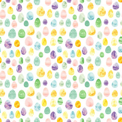 Colorful eggs seamless pattern. Cute easter background Abstract watercolor