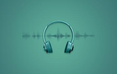Podcast headphones and waveform background 