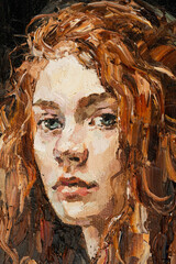 Art painting. Portrait of a girl with red hair is made in a classic style. .