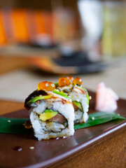 Japanese Menu - Unagi Roll with Avocado and salmon