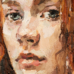 Art painting. Portrait of a girl with red hair is made in a classic style. .