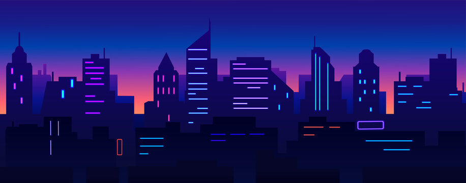Night cityscape buildings vector background illustration