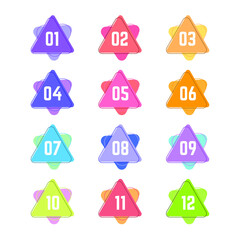 Colorful Geometric Triangle Bullet Points From One to Twelve