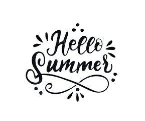 Hello Summer handwritten lettering. Hello Summer typography vector design for greeting cards and poster. Design template celebration. Vector illustration.