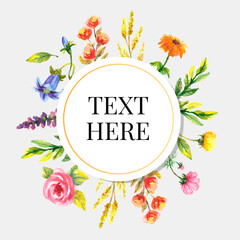 Fototapeta premium Beautiful Card with watercolor floral bouquet. Vector illustration frame