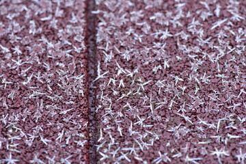 氷の結晶が付いたマットと溝