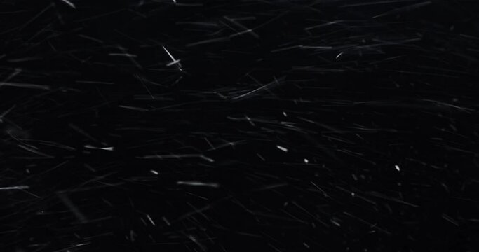 Dense 4K Arctic snowstorm swirling against black. Blizzard element. Dense heavy blizzard snowstorm VFX insert. Black screen Christmas snowstorm. Snow wind. Practical snow. Weather effects.