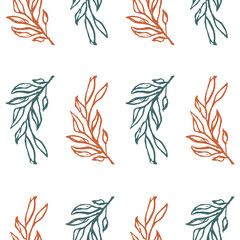Fototapeta na wymiar Vector seamless pattern of wild twigs and leaves. Botanical background on a white background. Great for printing on fabric and paper.