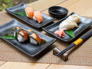 Japanese Menu - Variety of Japanese sushi on the table