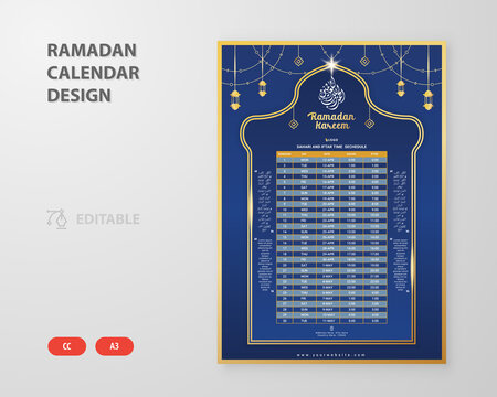 Ramadan Sehri Iftar Time Table Calendar Template.