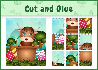 Children board game cut and glue themed easter with a cute buffalo in the bucket egg