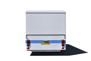 back of small enclosed trailer isolated on white background