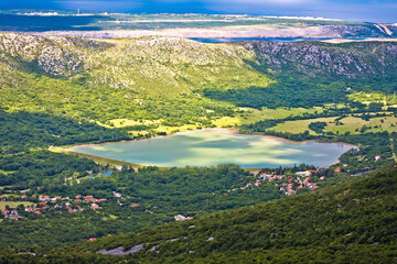 Fototapeta na wymiar Vinodol valley and lake Tribalj view from Mahavica viewpoint