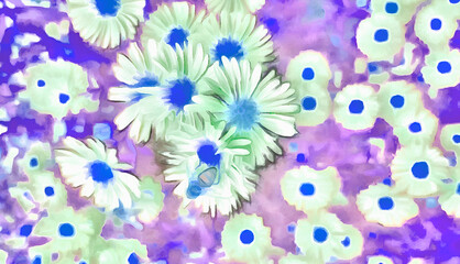 green daisies on a purple pink crimson background watercolor pastel abstraction