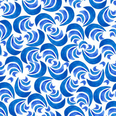 Seamless pattern sea waves watercolor one.