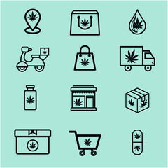 Cannabis Products, Growing Vector icon set for online shop