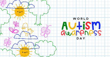 Autism Awareness Day children doodle cartoon card