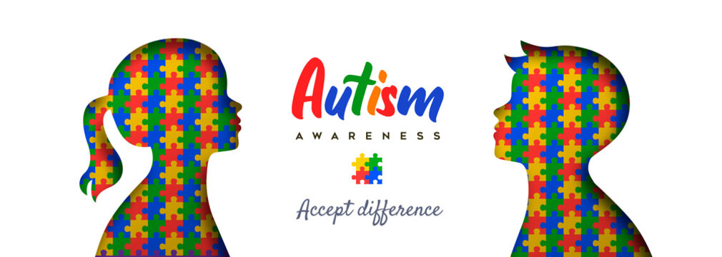 Autism Awareness Day paper cut children puzzle