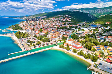 Crikvenica. Town on Adriatic sea waterfront aerial view