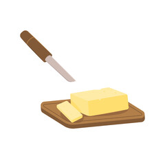 Piece of butter and knife. Breakfast preparation concept
