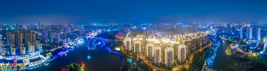 Fototapeta na wymiar Aerial photography of Wenzhou city buildings at night
