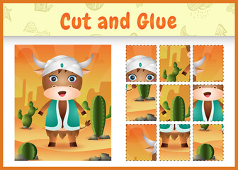 Children board game cut and glue themed easter with a cute buffalo using arabic traditional costume