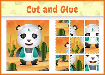 Fototapeta premium Children board game cut and glue themed easter with a cute panda using arabic traditional costume