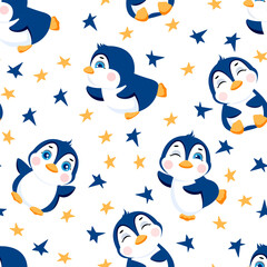 Seamless pattern with cute penguins. Pattern for kids vector illustration