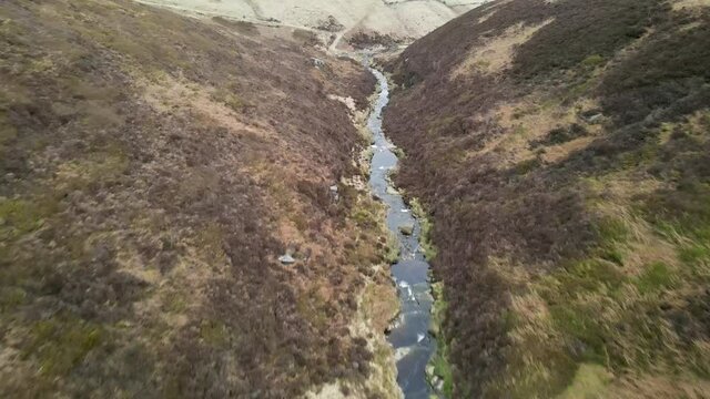 Digley Reservoir Peak District Holmfirth West Yorkshire moors Drone Fly Over Aerial View  