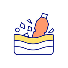 Microplastic formation in water RGB color icon. Top environmental challenges. Water pollution with nanoplastick. Plastic debres. Environmental responsibility. Isolated vector illustration