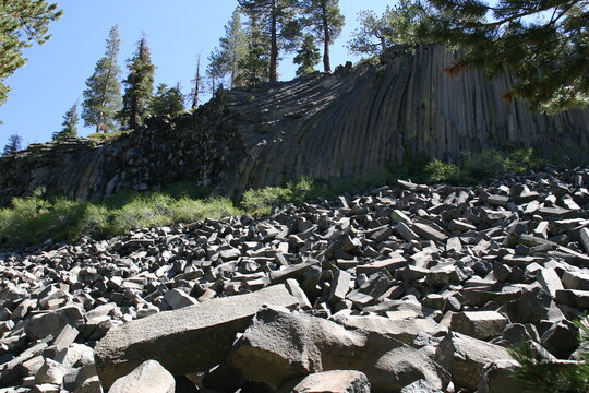 Devils Post Pile Lava Formations in California, Mammoth Park, in the Sierra Nevada Mountains where the Lave Cooled into Hexagonal Pilings and the Left Interesting Rock Topography