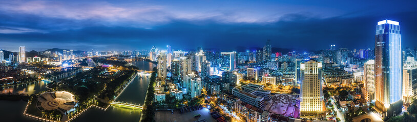 Obraz premium Aerial photography of the modern city landscape night view of Xiamen, China