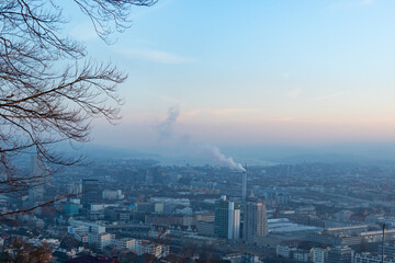 Zurich, Switzerland - December 28th 2018: Amazing sunset view over the city 